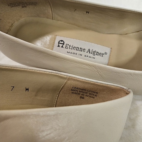 Vintage Etienne Aigner Leather Cap Toe Pump Shoes Heel  Yellow,Cream Size 7 - Picture 12 of 12